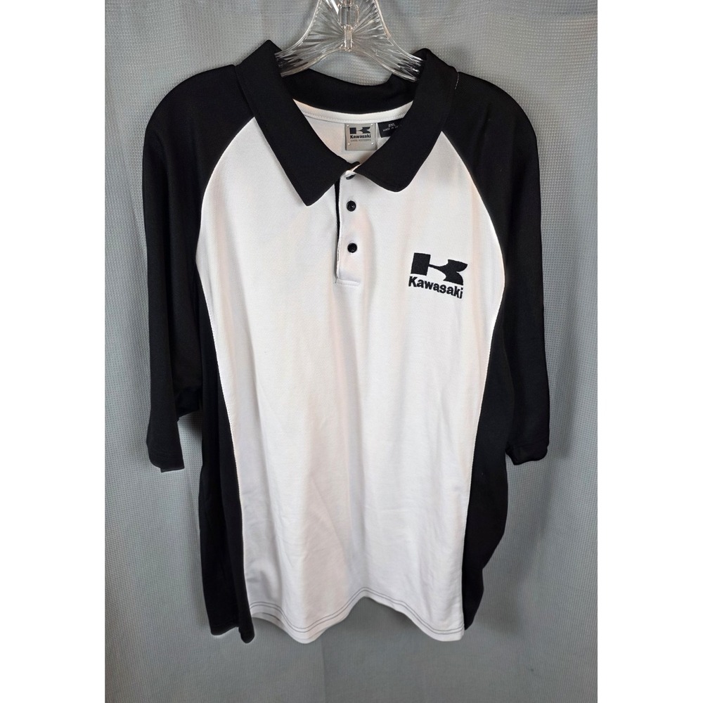 Kawasaki‎ Polo Shirt Mens 2XL Black White Embroidered Logo Knit Racing